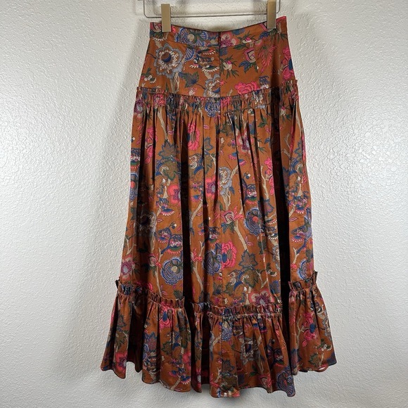 Cara Cara Tisbury Midi Skirt Size 2 Tisbury Midi Orange Floral Picante Baroque - Picture 3 of 12